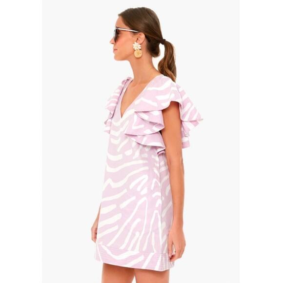 Oliphant Zebra Lilac Flirty V Neck Ruffle Sleeve Mini Dress Size S - Picture 12 of 15